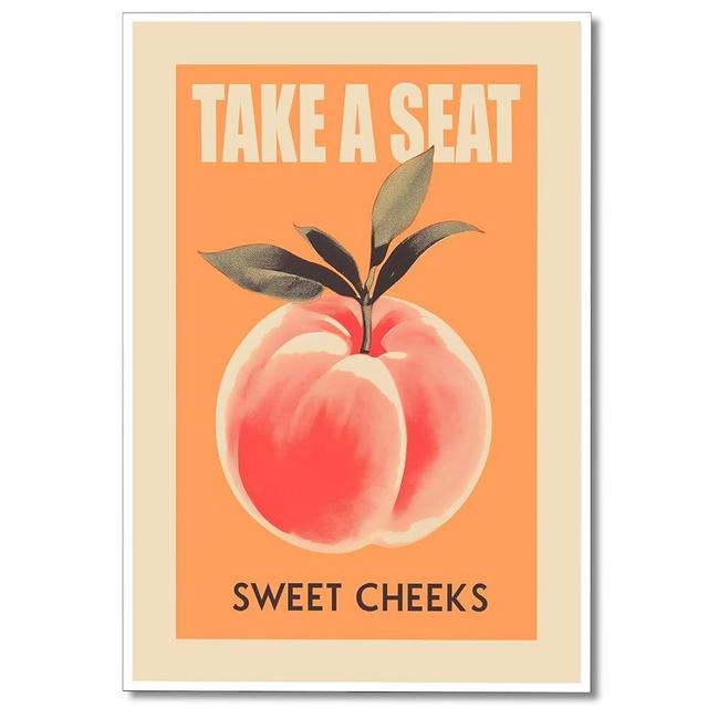 Take A Seat Sweet Cheeks Wall Art, Lovely Peach Print Painting, Fruit Poster, Vintage Cute Canvas Picture, Funny Orange Wall Decor Artwork for Living Room Bedroom Bathroom 12x16in-Unframed
