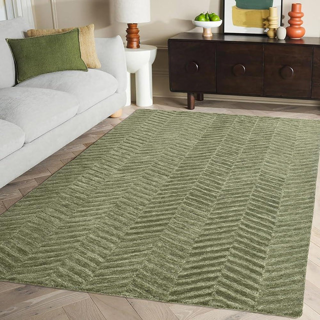 Modern Herringbone Chevron Collection Area Rug - Handmade Wool Carpet, Durable for High Traffic, Contemporary Design for Living Room, Bedroom, Dining Room Decor (HB-H, 8' x 10')