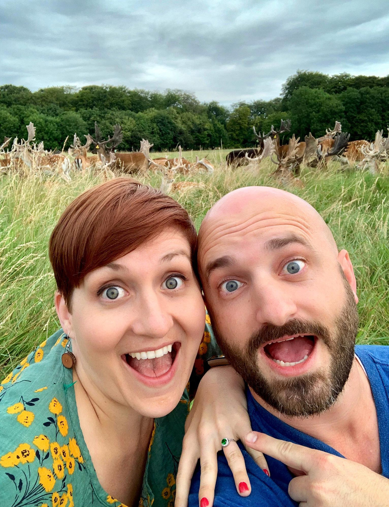 Chris proposed to Sarah on July 29, 2019 when they were in Dublin Ireland at the end of his choir tour with St. James in the City. Phoenix Park in Dublin had wild deer, which they found!