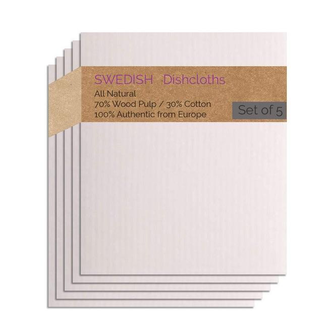 SWEDEdishcloths Swedish Dishcloth (Natural Color) Set of 5 Each Paper Towel Replacements ECO Friendly Reusable Absorbent Cleaning Sponge Cloths