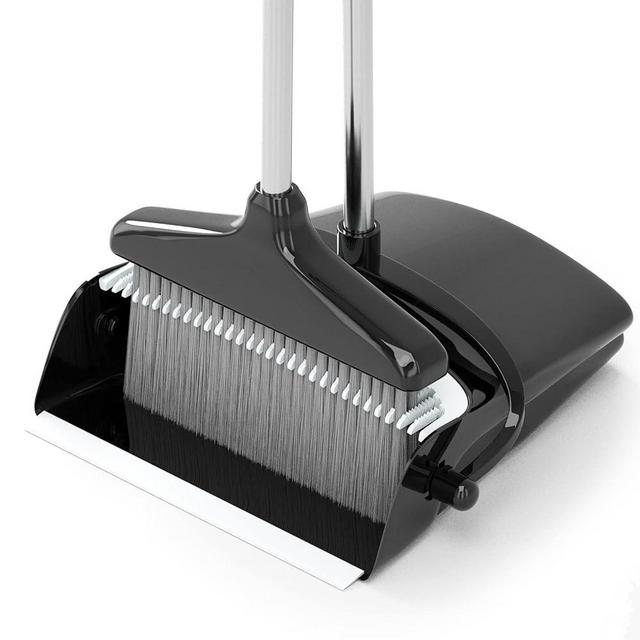 Broom with Dustpan Combo Set (54”) Long Handle Household Dust Pan for Home Office Kitchen Cleaning （Black & Grey）