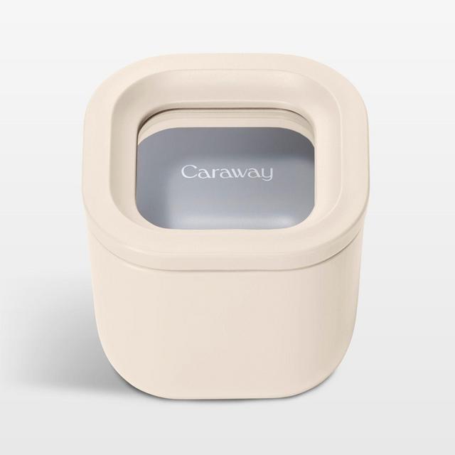 Caraway Cream Mini Square Ceramic-Coated Glass Food Storage Container with Glass-Silicone Lid