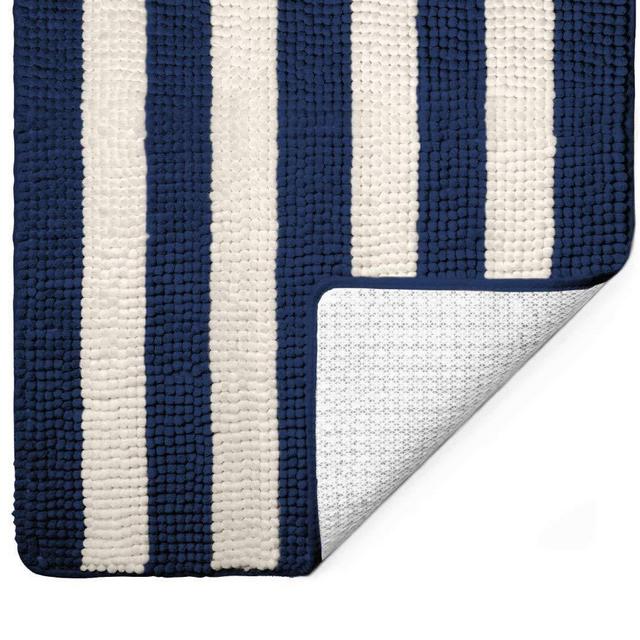 Gorilla Grip Original Luxury Chenille Bathroom Rug Mat, 30x20, Extra Soft and Absorbent Shaggy Rugs, Machine Wash Dry, Perfect Plush Carpet Mats for Tub, Shower, and Bath Room, Navy Ivory
