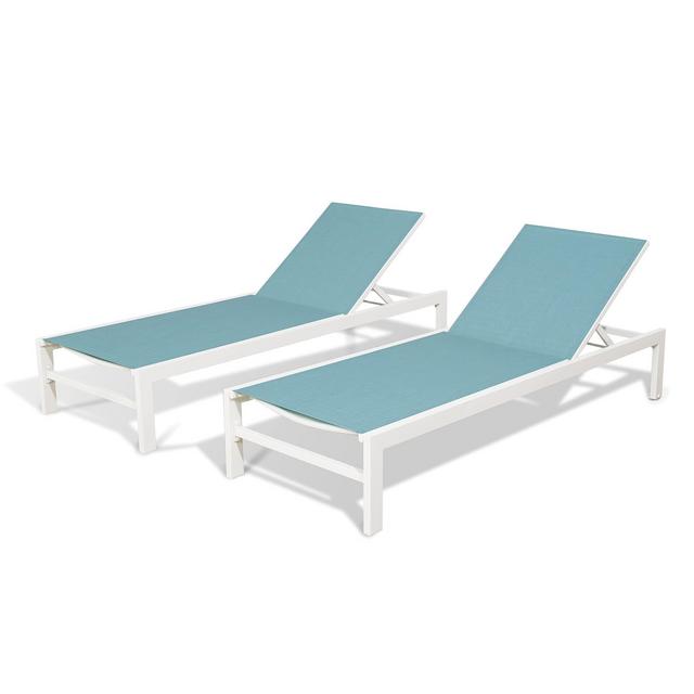 Patio 2-Pieces Aluminum Chaise Lounge Chairs Adjustable Outdoor Mesh Fabric Reclining Lounge Chairs with 5-Position Backrest, Turquoise