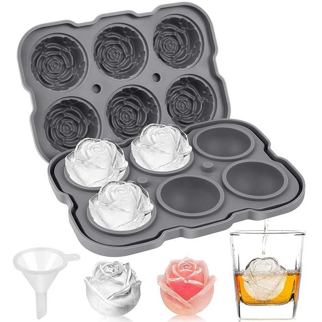 Ice Cube Tray, Mikiwon 2 inch Rose Ice Cube Trays With Covers, 6 Cavity Silicone Rose Ice Ball Maker, Easy Release Large Ice Cube Form for Chilled Cocktails, Whiskey, Bourbon & Homemade Juice