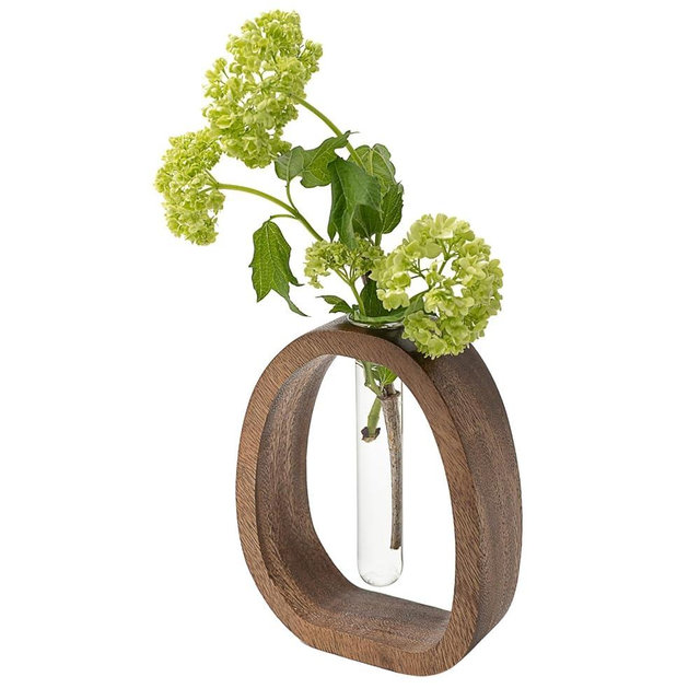 Modern Wooden Glass Test Tube Vase - Desk Plant Decor, Suitable for Home and Office Use