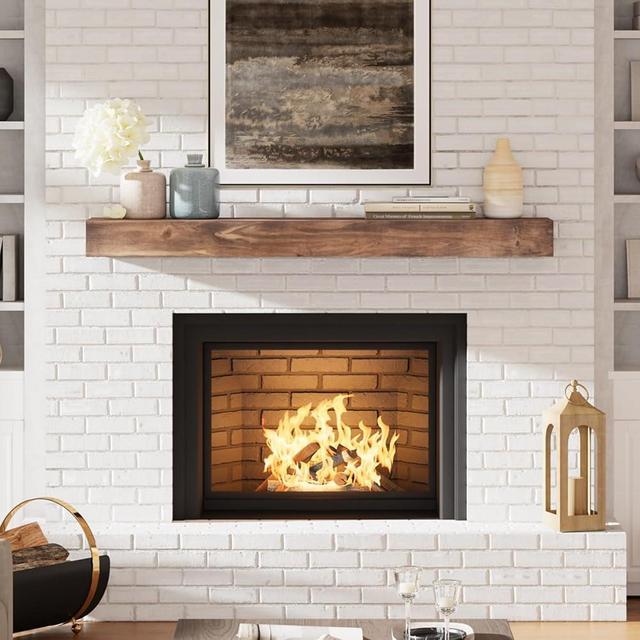 Fireplace Mantel, 60 Inch Handcrafted Wood Mantles with Invisible Heavy Duty Metal Bracket, Floating Mantel Shelf for Wall Decor, Brown