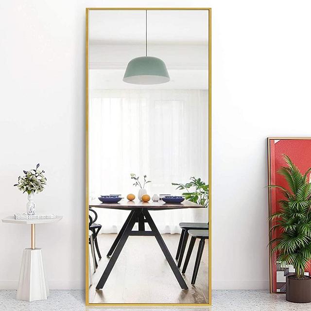 PexFix Full Length Mirror, 59" x 20" Modern Sleek Style Floor Mirror Brushed Metal Frame Modern Bedroom Dressing Mirror Wall Mounting Leaning Standing Mirror - Gold