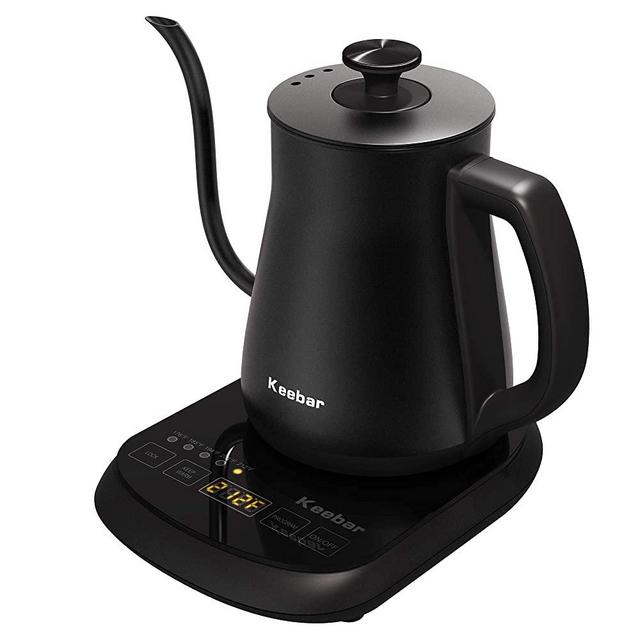 Electric Gooseneck Kettle, Keebar Pour Over Coffee Kettle & Tea Kettle with 5 Variable Presets 304 Stainless Steel Inner Lid & Bottom, 1000 Watt Quick Heating,0.8L(Matte Black)