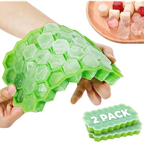 Ice Cube Trays (2-Pack) - Hexagonal & Stackable Ice Trays for Freezer - Flexible Silicone Matrix with Spill Prevention Lid – Eco-Friendly Material