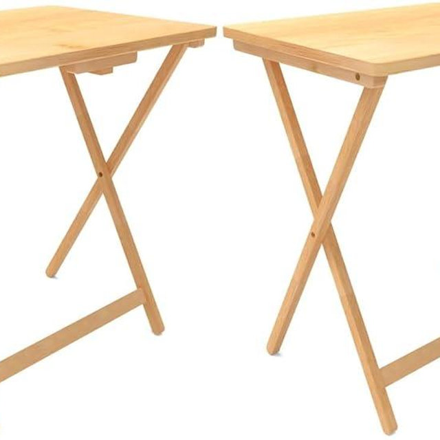 FoverOne Fully Assembled Folding TV Tray Table Set of 2, Natural Bamboo Foldable TV Trays for Eating, TV Dinner Tables for Couch Sofa Bed