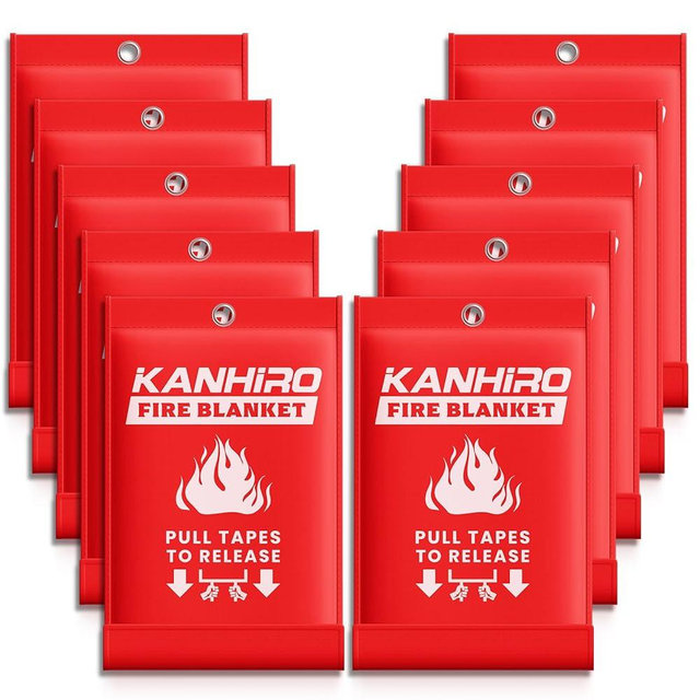 Emergency Fire Blanket for Home Kitchen - KANHIRO Fiberglass Fire Suppression Blanket Great for School, Fireplace, Grill, Car, Office, Warehouse (10 Pack, 39 in X 39 in)