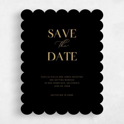 Black Scalloped Wedding Save the Date - Margret Portrait