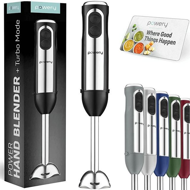 Powerful Immersion Blender; Electric Hand Blender 500 Watt with Turbo Mode;  Detachable Base. Handheld Kitchen Blender Stick for Soup; Smoothie; Puree;