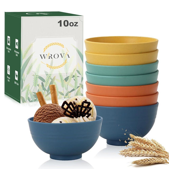 Wrova wheat straw small bowls 10oz set of 8 - Unbreakable Dessert Bowls set for kids - Mini Bowls for Ice Cream,Snack and Fruits - Microwave & Dishwasher Safe Appetizer Bowls
