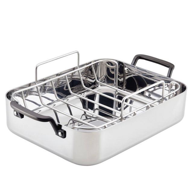 KitchenAid Stainless Steel 5-Ply Clad 15"x11.5" Roasting Pan with Stainless Steel Rack