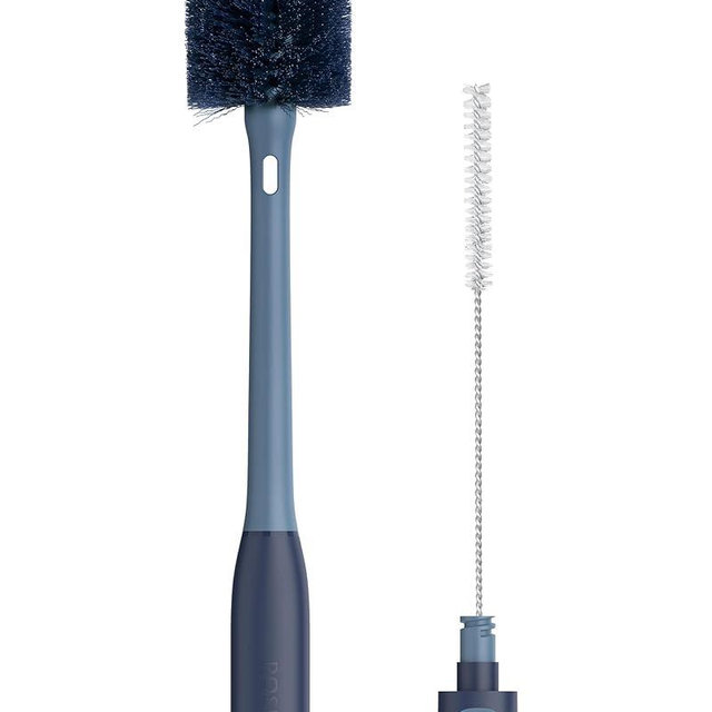 ROSEOK 2in1 Bottle Scrubbing Brush with Straw Brush has Long and Comfortable Handle, Cleaning Glass, Sports Bottle, Coffee Mug,1 Pack, Grayish Blue
