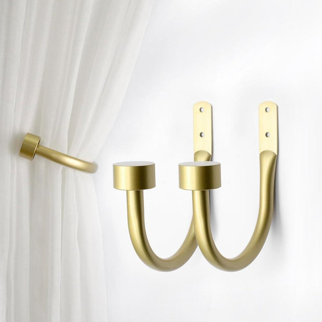 2PCS Curtain Holdbacks, Wall Mounted Curtain Holders, Curtain Hooks for Drapes, Curtains Tie Backs Hooks for Bedroom, Living Room, Gold