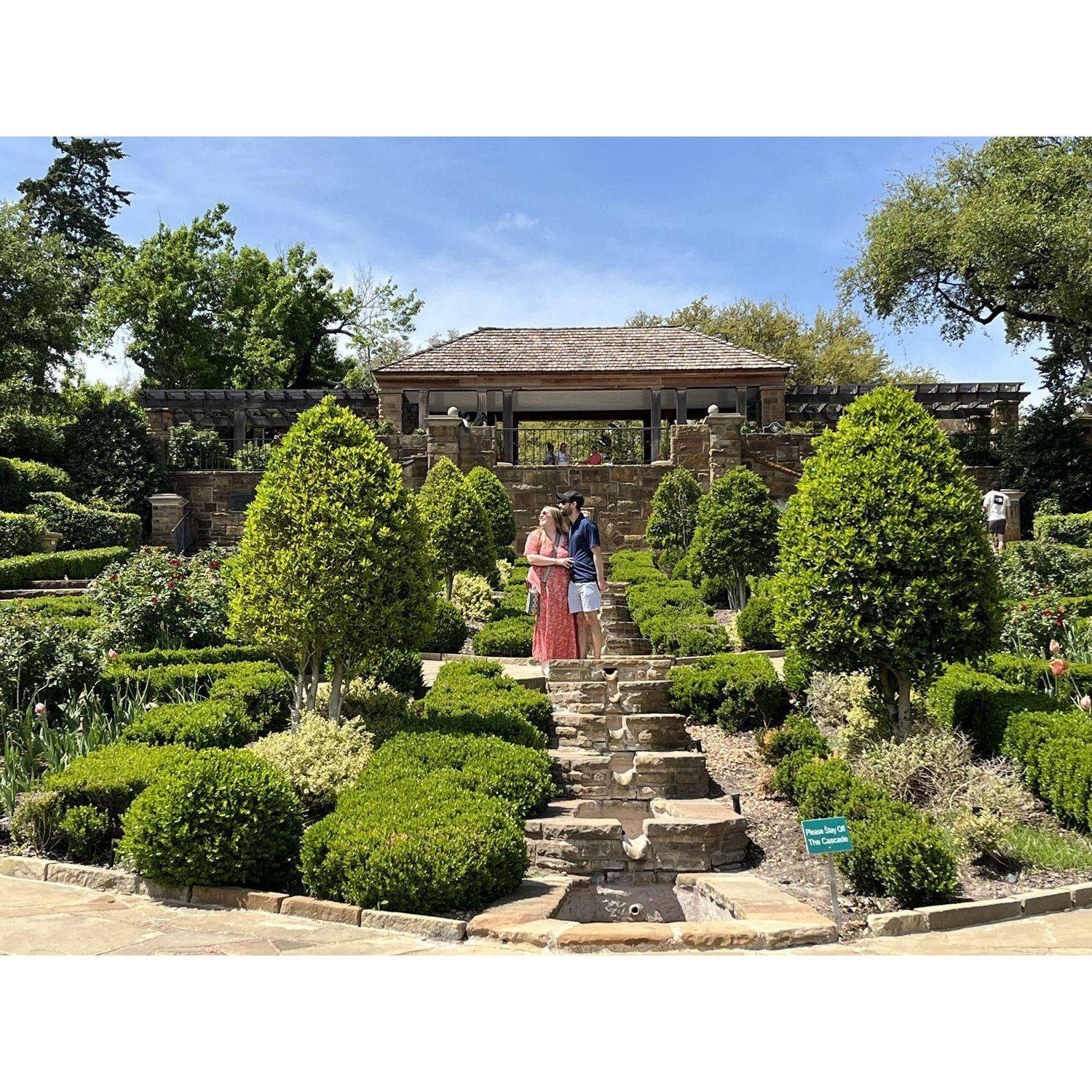 We got engaged on the Rose garden steps at the Fort Worth Botanical garden in March 2024.