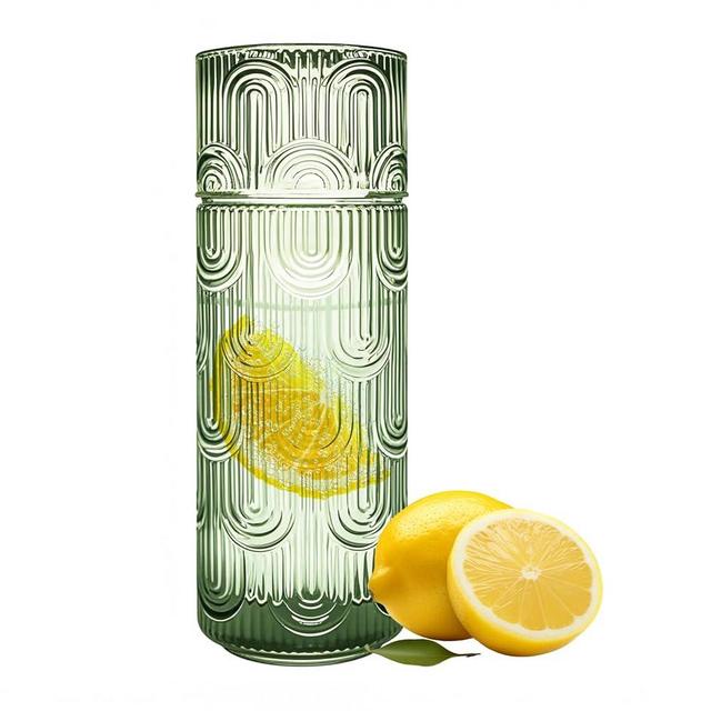 PetalPursuit Bedside Water Carafe and Glass Set, 21.6oz Water Carafe with 6oz Glass Cup with Lid, Green