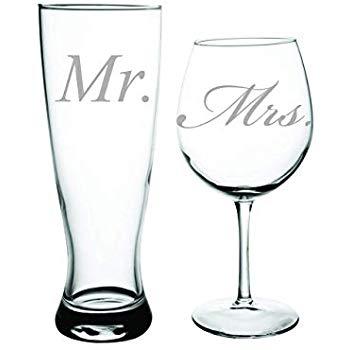 Slant Mr & Mrs Stemless Wine Glasses- Set of 2