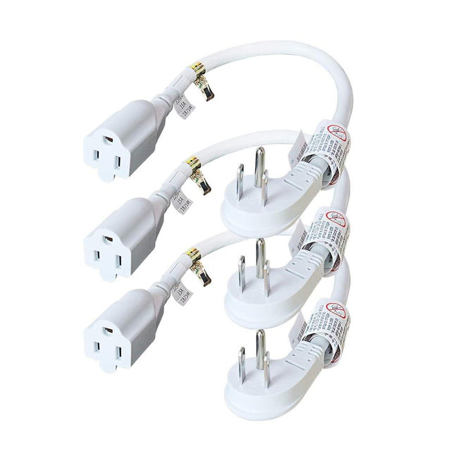 FIRMERST 1875W Flat Plug 1Ft Extension Cord 15A for Home Appliance White (3 Packs)
