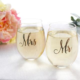 Mr. & Mrs. Stemless Wine Glass Set