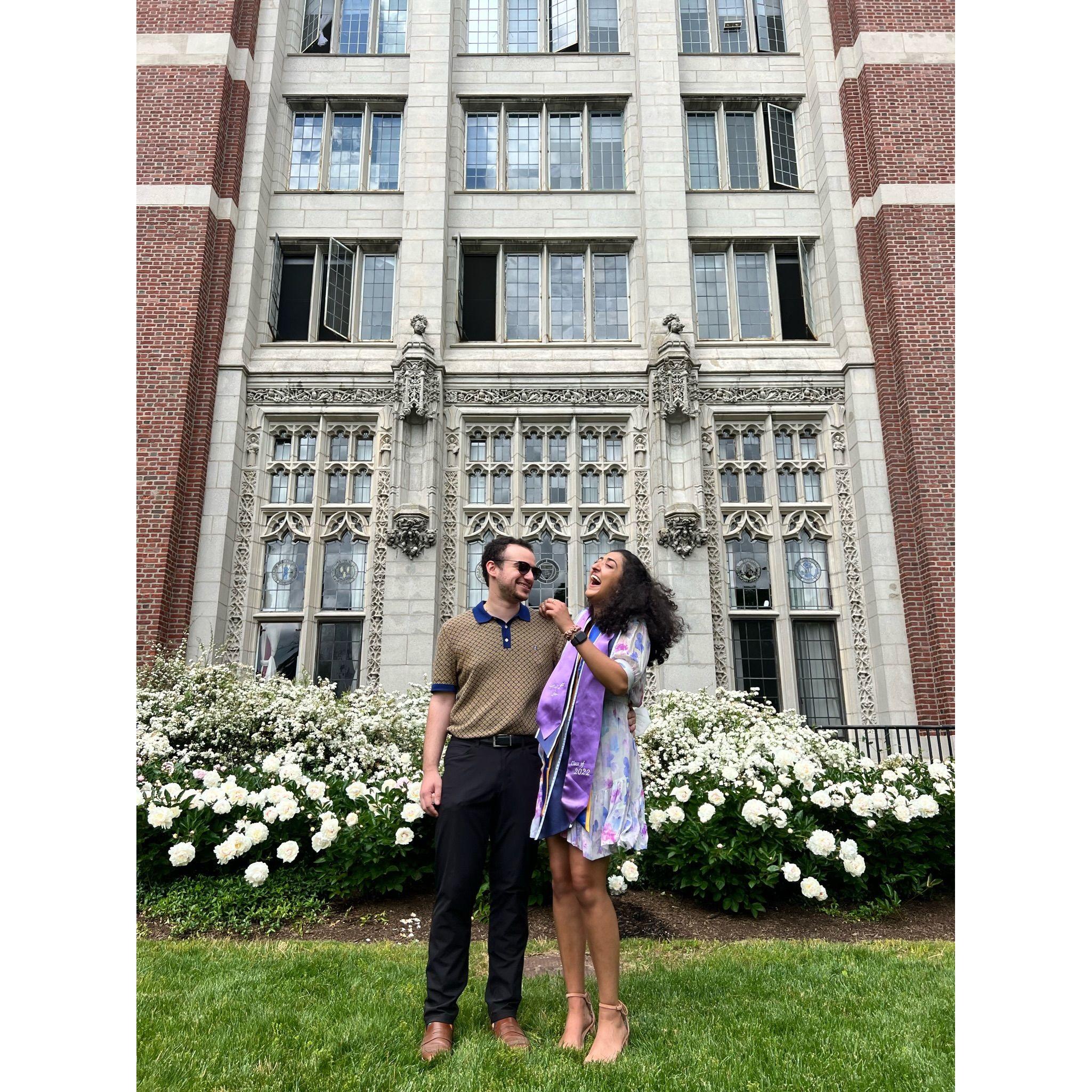 Sehyr celebrated graduating from Wellesley in 2022 in front of her dorm!