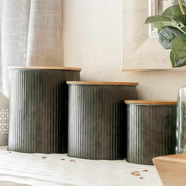 Farmhouse Kitchen Canisters for Countertop - Approx. 5, 4 & 2 Quart/Canisters Sets for the Kitchen/Rustic Home Decor/Modern Farmhouse Decor (Rubber Wood)