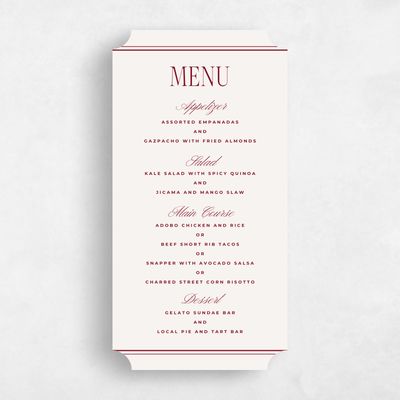 Red Ticket Wedding Menu - Querido