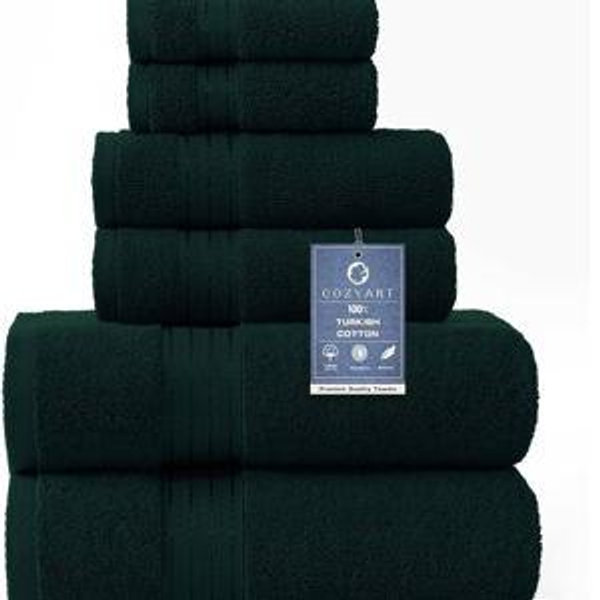 COZYART Deep Dark Green Bath Towel Set, Cotton Towel for Bathroom, Thick Soft Absorbent Bathroom Set of 6 with 2 Bath Towels, 2 Hand Towels, 2 Washcloths, 650 GSM