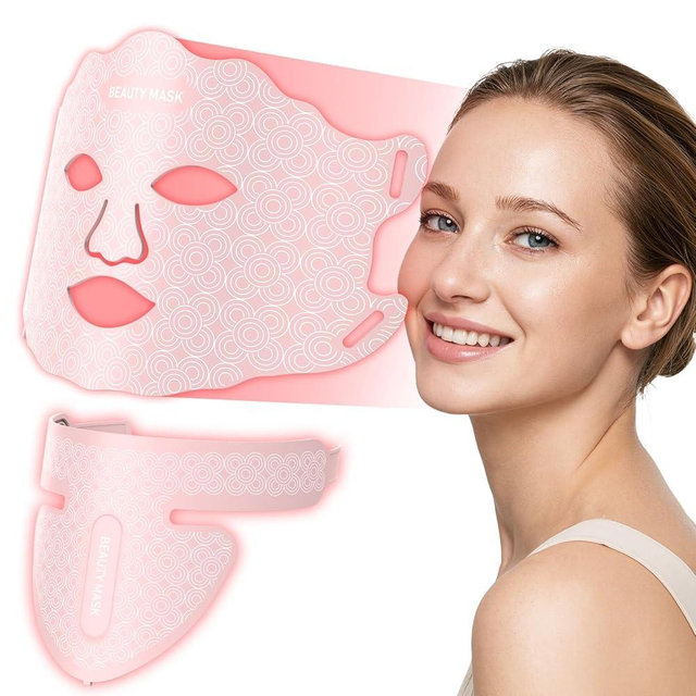 Red Light Therapy for Face & Neck, Red Light Mask with 850nm NIR, 7-1 Colors LED Light Therapy mask, Rechargeable LED Face & Neck Mask for Anti-Aging,Skin Firming & Radiant Glow at Home