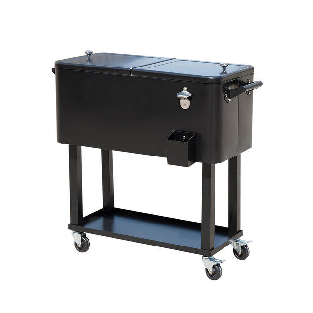 Outsunny 80 QT Rolling Cooling Bins Ice Chest on Wheels Outdoor Stand Up Drink Cooler Cart for Party, Black