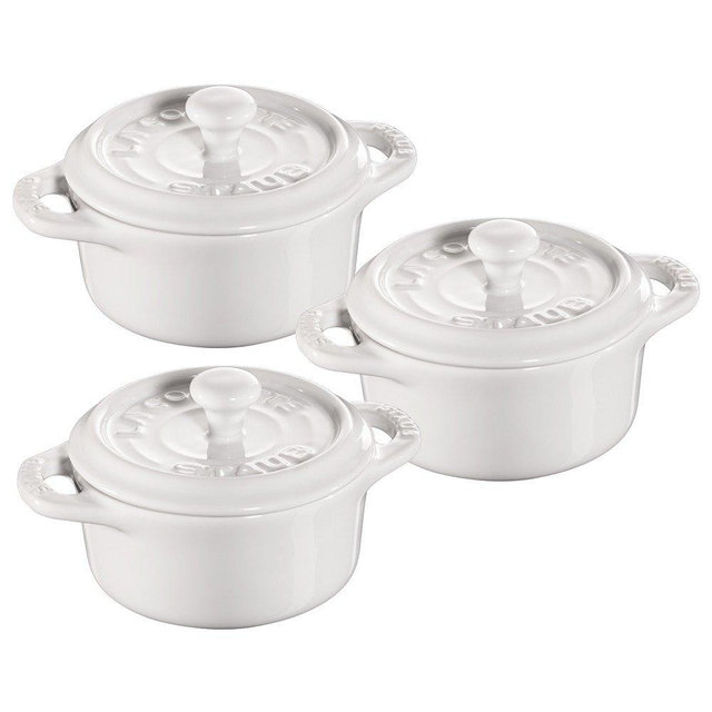 STAUB Ceramics Mini Round Cocotte Set, 3-piece, White