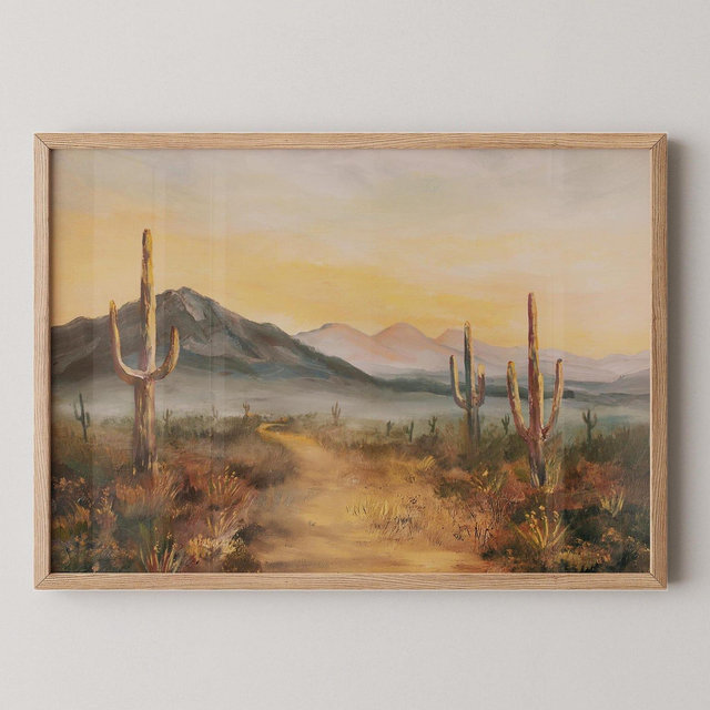 Desert Southwest Oil Painting Print | Arizona Cactus Landscape | Soft Muted Vintage Wall Art | Available Framed and Unframed