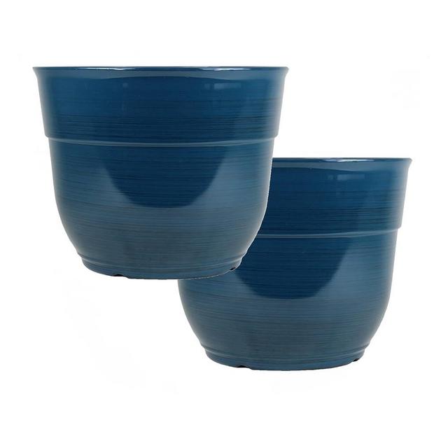 Garden Elements Glazed Brushed Happy Large Plastic Planter, 15" (2, Dark Teal)