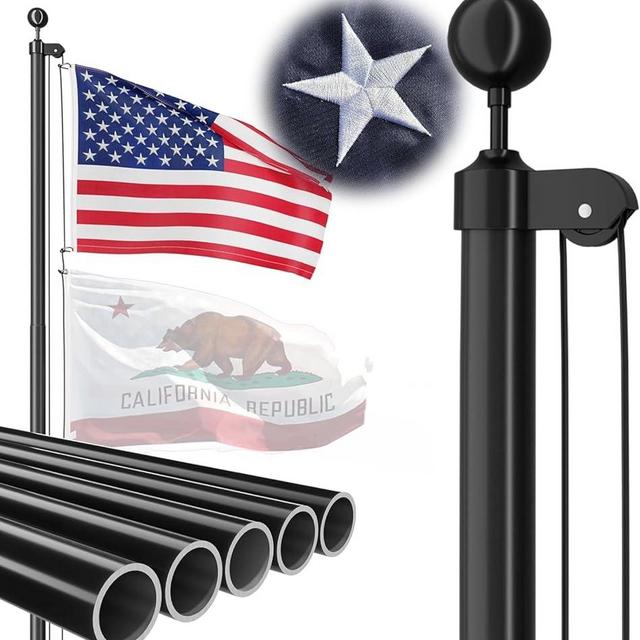 FFILY Heavy Duty Flag Pole, 20 FT 12 Gauge Extra Thick Aluminum Flagpole Kit for Outside House In Ground, 100MPH Wind Tested
