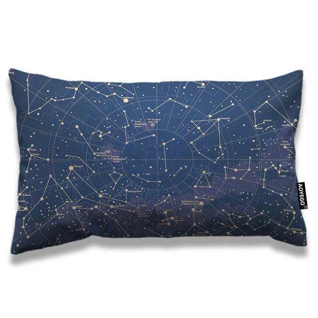 AOYEGO Star Map Throw Pillow Cover 12x20 Inch City Constellation in Night Sky Nebula Rectangle Pillow Cases Home Decorative Cotton Linen Cushion Cover for Bed Sofa Blue Gold