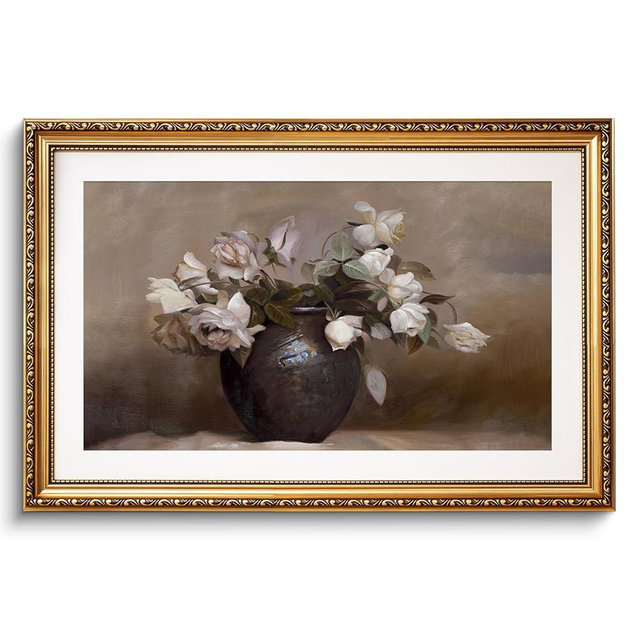 InSimSea Vintage Gold Large Framed Wall Art, Living Room Bathroom Floral Roses Pictures Wall Decor, Rustic Canvas Print Art, Home Farmhouse Decor Artwork, Antique Paintings with Frames 20x30inch