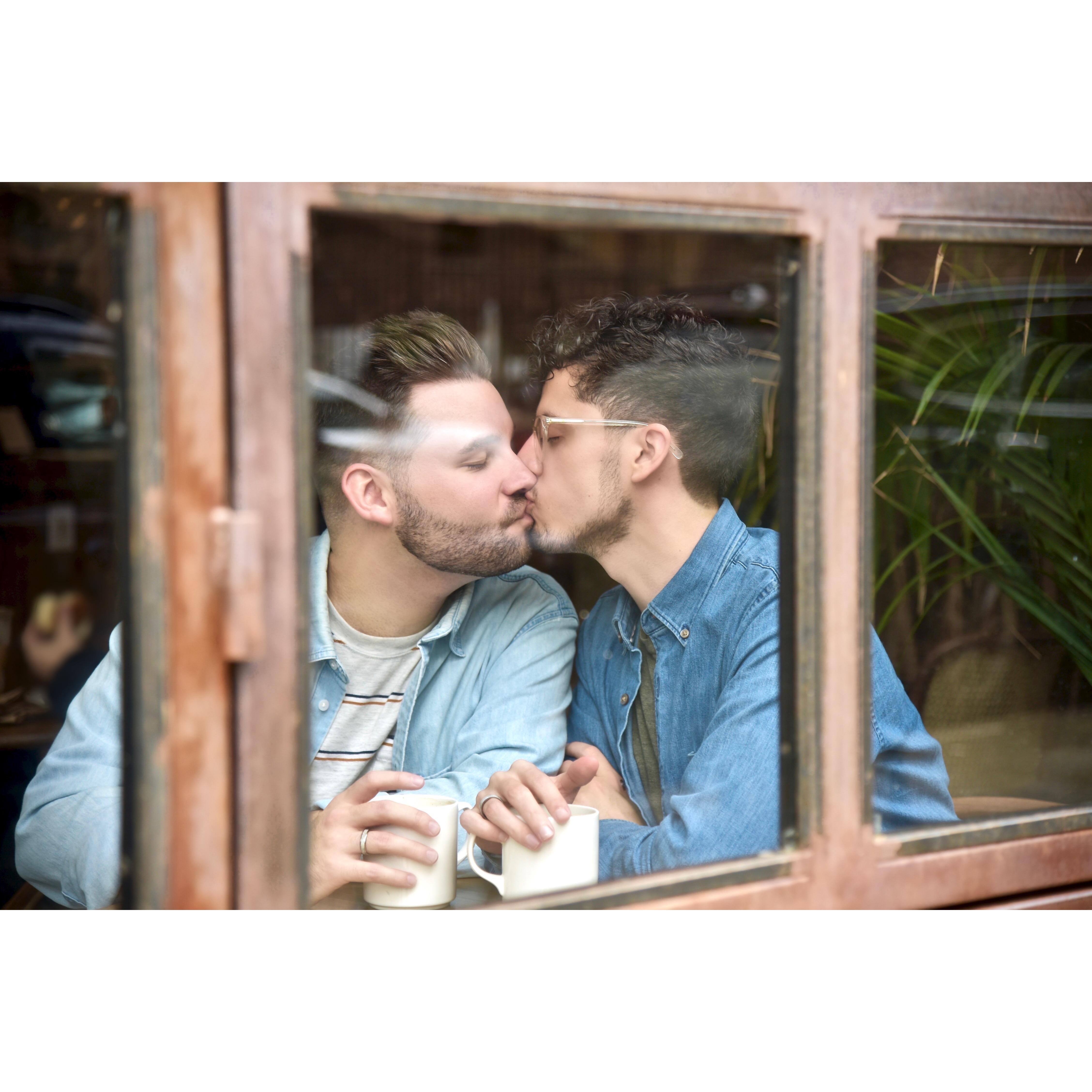 Gettin' kissy at Lucille's Coffee Shop, right by our apartment in Harlem.
Photo credit: Kat Griffin Photography