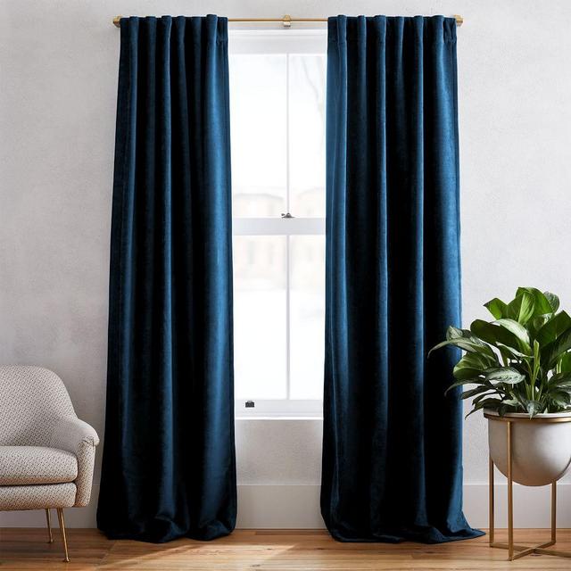 Worn Velvet Curtain with Blackout Lining, Regal Blue, 48"x96", Set of 2