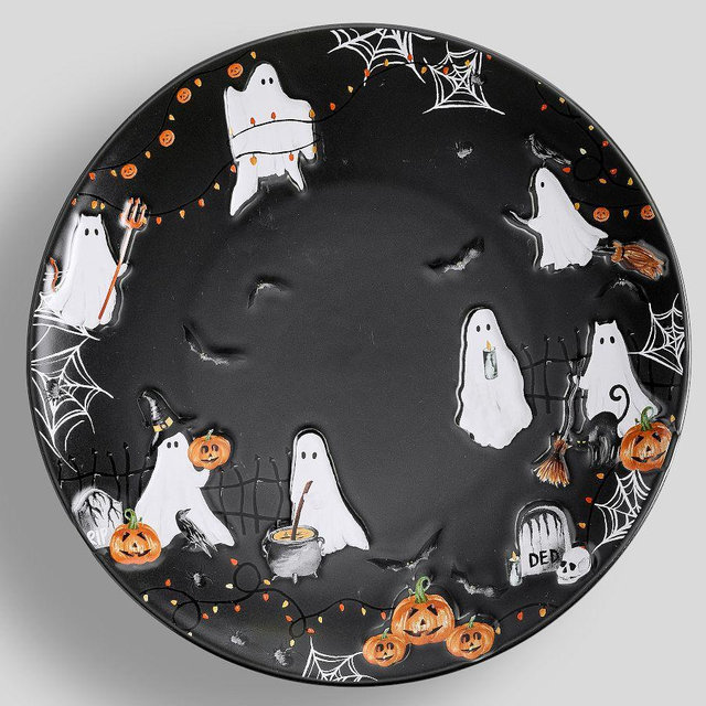 Scary Squad Stoneware Dinner Plates, Set of 4 - Black Multi