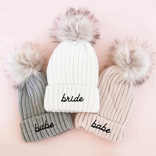 Bride & Babe Beanie With Fur Pom Pom