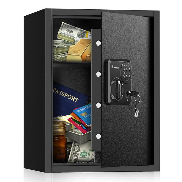 Bonsaii Large Safe Box 1.8 Cubic Feet with Digital Lock, Steel Security Safe Box with Removable Shelf for Home, Office, Cash, Valuables, Jewelry, 14.2" x 12.99" x 19.7"