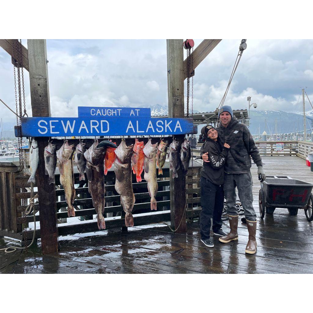 The First time Eric took Steph fishing and had her Jigging for a Lincod fish for almost 5 hours. They got it done that day!!ost