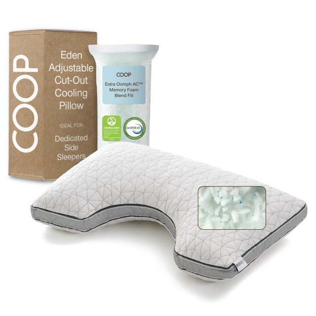 Coop Home Goods Eden Cut-Out Bed Pillow for Side Sleepers, King Size, Adjustable Medium Soft Memory Foam Cooling Pillow with Ergonomic Shoulder Cut-Out, CertiPUR-US/GREENGUARD Gold