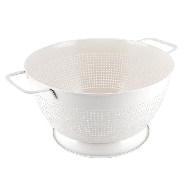 Cartman Stainless Steel Colander with Handle 5 Qt, Cooking Pasta, Spaghetti, Berry, Fruit, Vegetable, Kitchen Food Strainer Basket, Buttery White Metal Colander Bowl