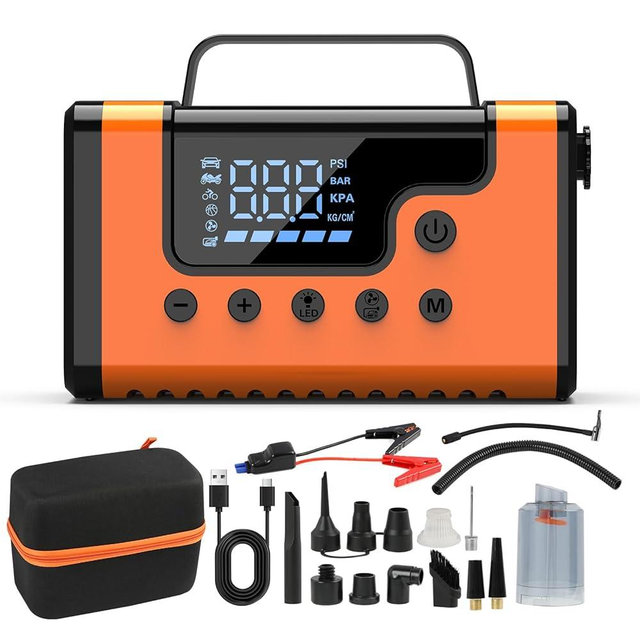 3000A Portable Car Jump Starter, 8-in-1 All-in-One Emergency Kit with 150PSI Air Compressor, Car Vacuum, Power Bank & LED Light, 12V Battery Booster for Gas Diesel Engines Cars Trucks SUV