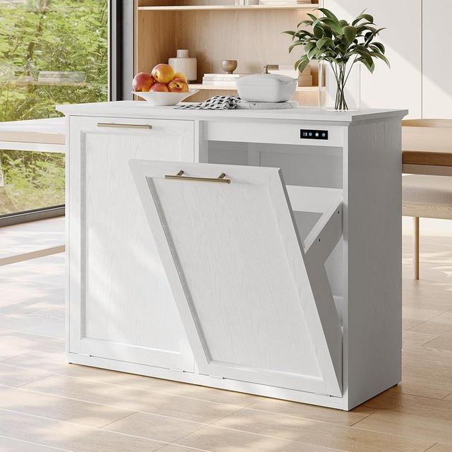 UpWiew Tilt Out Trash Cabinet with Quick Installation and Deodorising Function, Wooden Trash Can Cabinet for Dining Room and Kitchen, White