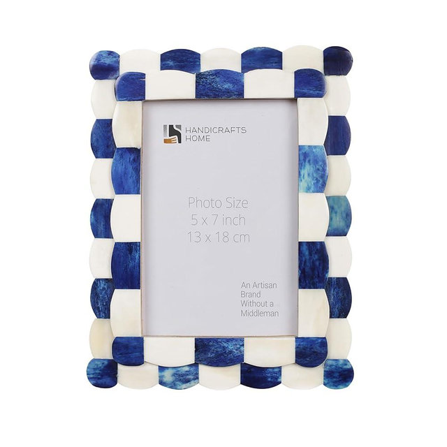 Handicrafts Home Photo Picture Frame - 5" x 7" Handmade Gift Photo Frames - Blue & white